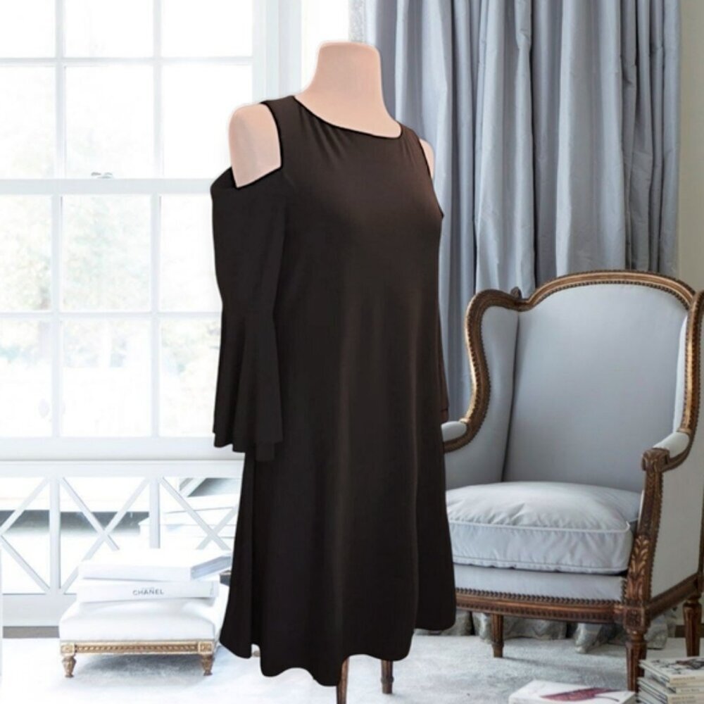 RALPH LAUREN Black Cold Shoulder Flowy Bell Sleeve Dress- Size 12